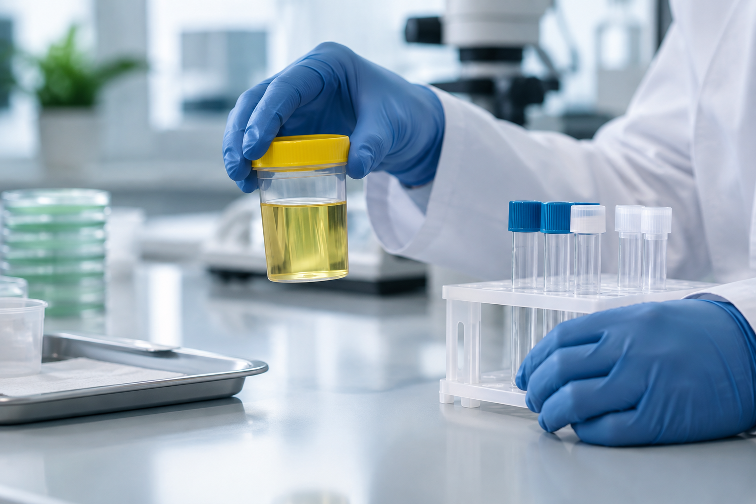 Análisis de orina utilizado en la evaluación de una infección urinaria.